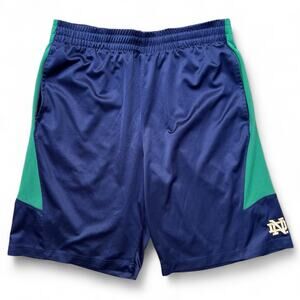 Vintage University of Notre Dame Basketball Gym Shorts Y2K 90s Blue Green Gold L